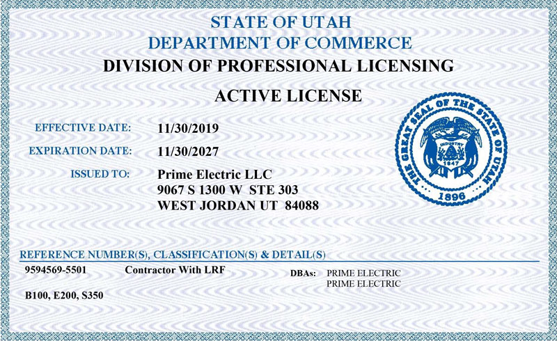 State of Utah contractor license