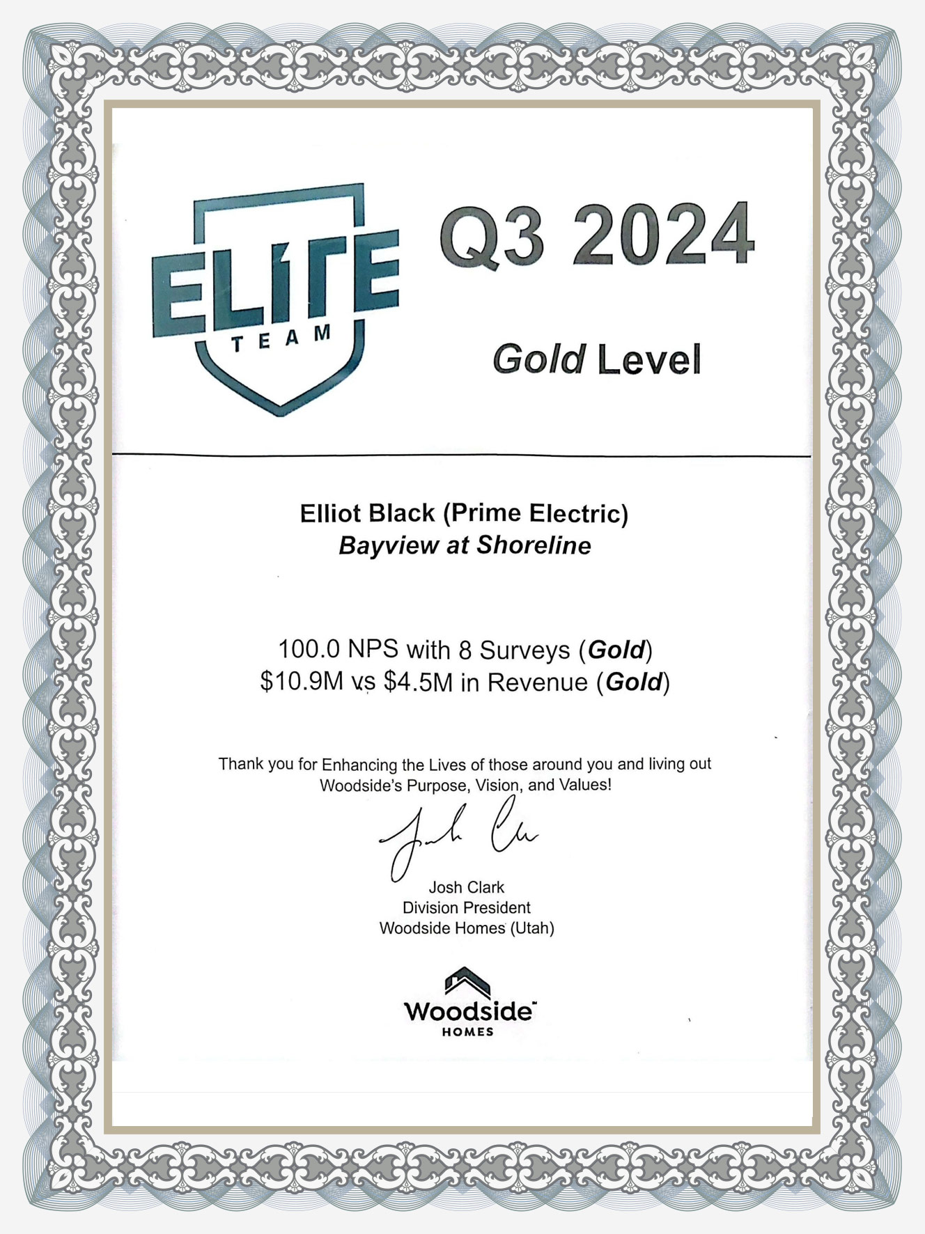Elite Team Utah Gold Award 2024